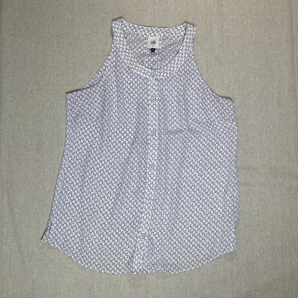CAbi | Priscilla White & Purple Floral Sleeveless Button Front Blouse | Small